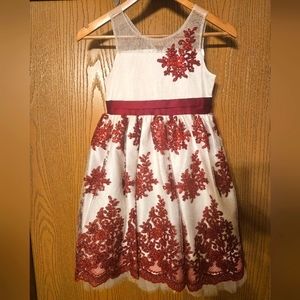 Girls size 8 formal dress white and red